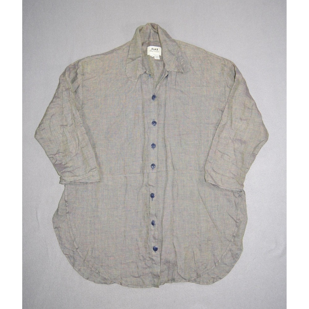 Flax Jeanne Engelhart Blouse Womens Medium Linen Oversized Shirt Dress Plaid